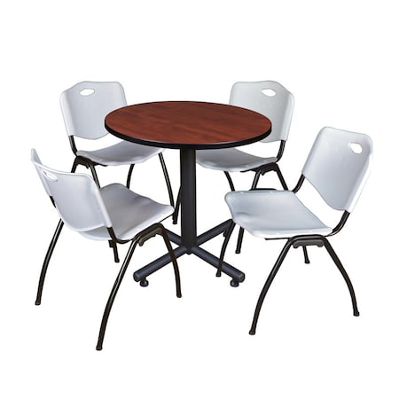 Kobe Kobe Round Table & Chair Set, Wood, Metal, Plastic Top, Cherry TKB30RNDCH47GY